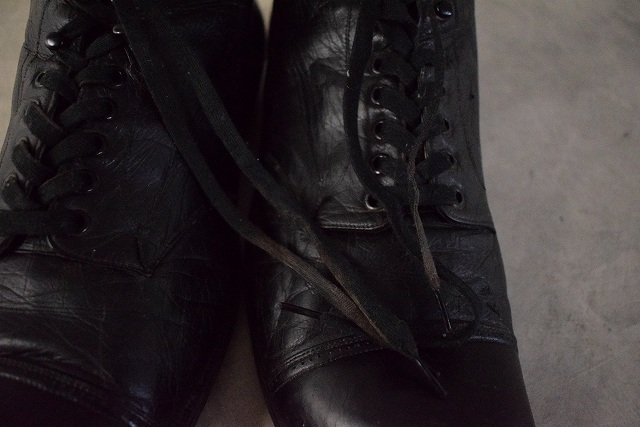 30年代 カンガルーレザー 革靴 ブーツ キャップトゥ 黒 ブラック
