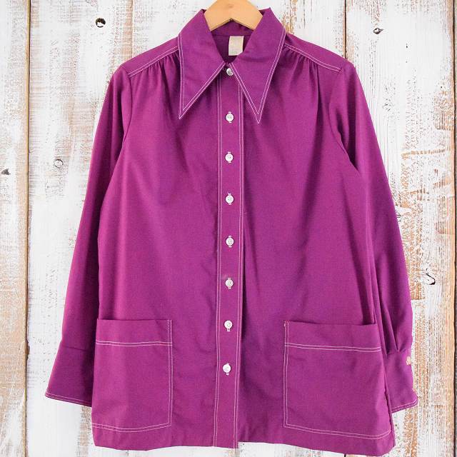 Sale 70 S カラーシャツジャケット 70年代 パープル 紫 むらさき カラーアイテム ビンテージ古着屋feeet 通販 名古屋 大須 メンズ