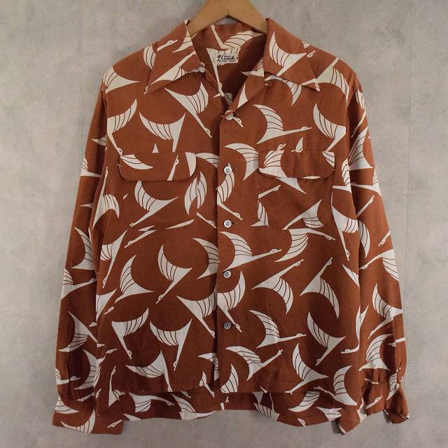 40's NORRIS Casuals 鳥柄 L/S Aloha Shirt