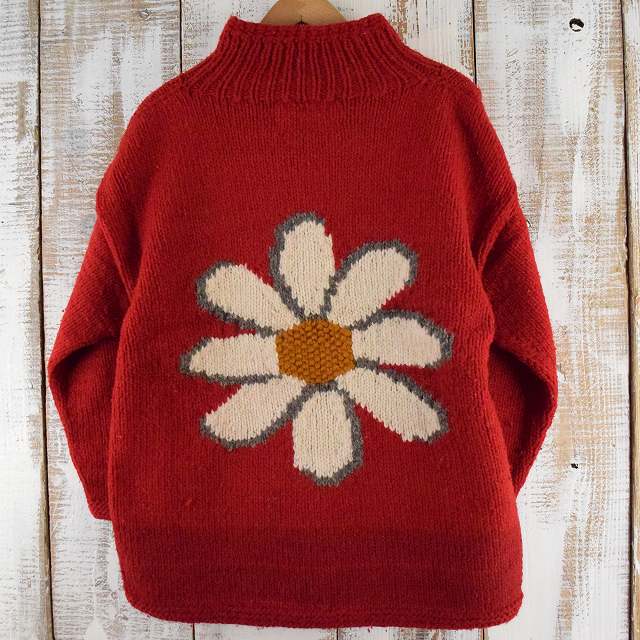 花柄 ウールニット フルジップセーター