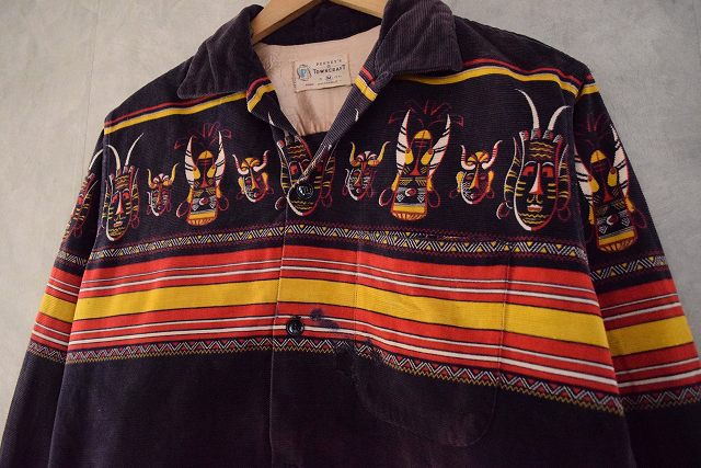 50's PENNEY'S TOWNCRAFT Indian プリントコーデュロイシャツ