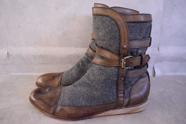 【SALE】 VINTAGE ITALY製 Wool × Leather Boots イタリア製 ウール レザー ブーツ デザイン