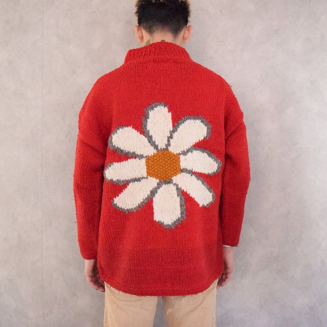 花柄 ウールニット フルジップセーター