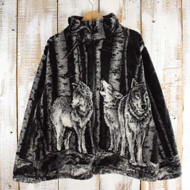 BLACK MOUNTAIN USA製 オオカミ柄 フリースジャケット L