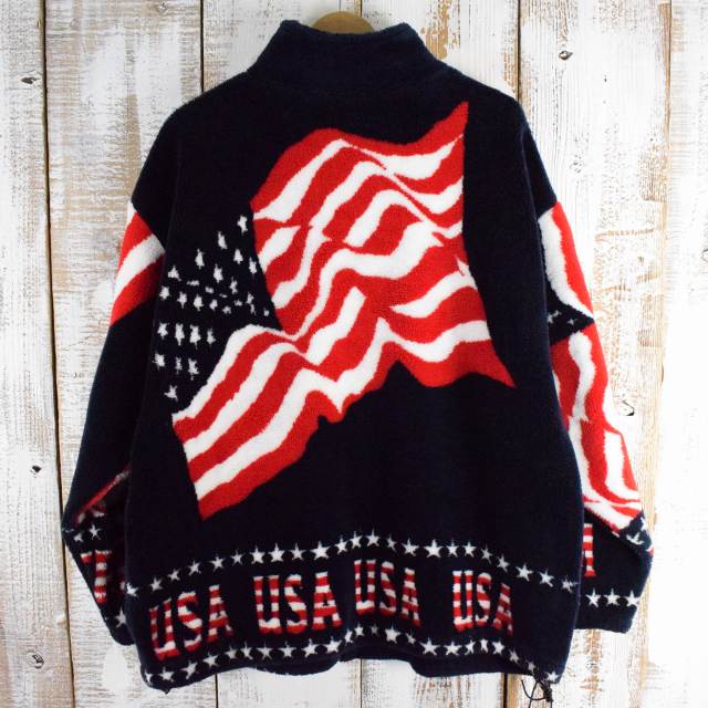 90年代 ブラックマウンテン BLACK MOUNTAIN 総柄 星条旗柄 フリースジャケット USA製 メンズL ヴィンテージ /eaa397099L着丈