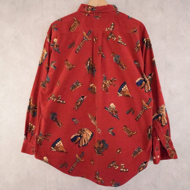 LANDS' END ウエスタン柄 コーデュロイシャツ L [86732]
