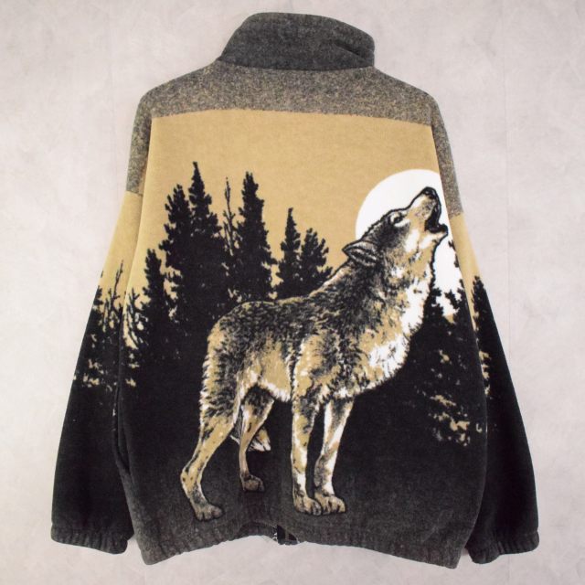 90s GLACIER GEAR フリースジャケット　アニマル　狼　オオカミ