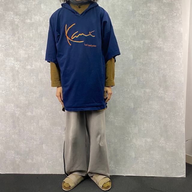 Karl Kani-jeans USA製 ロゴ刺繍 フード付きTシャツ XL