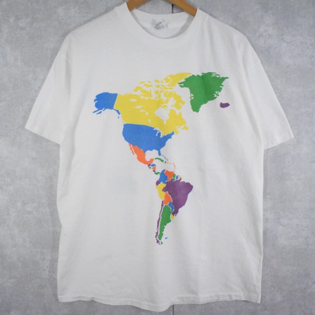 90's USA製 世界地図プリントTシャツ XL
