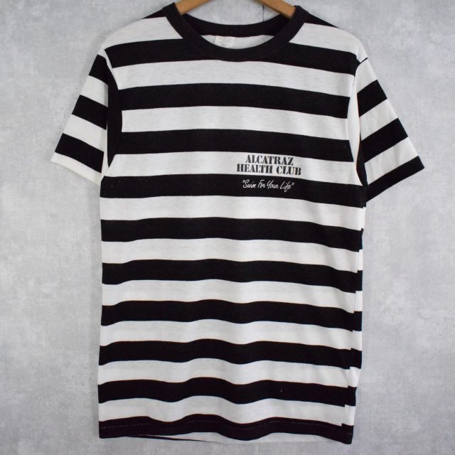 vintage 囚人服 ショート丈 ボーダー 黒白 プリズナーシャツ Tシャツ 