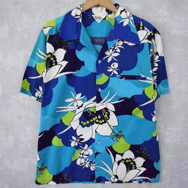 70's Reet HAWAII製 ジャガード織り アロハシャツ