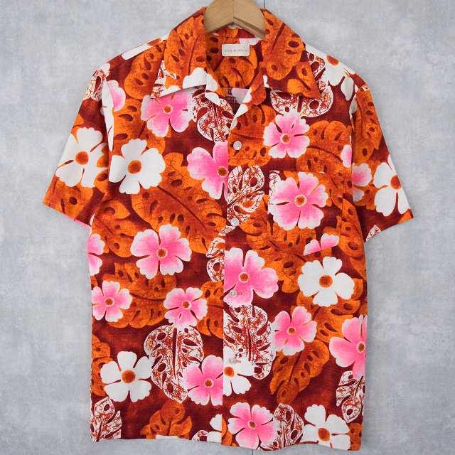 70S 70年代 総柄 ハワイ製 花柄 ハワイアンシャツ 開襟 オープンカラー 
