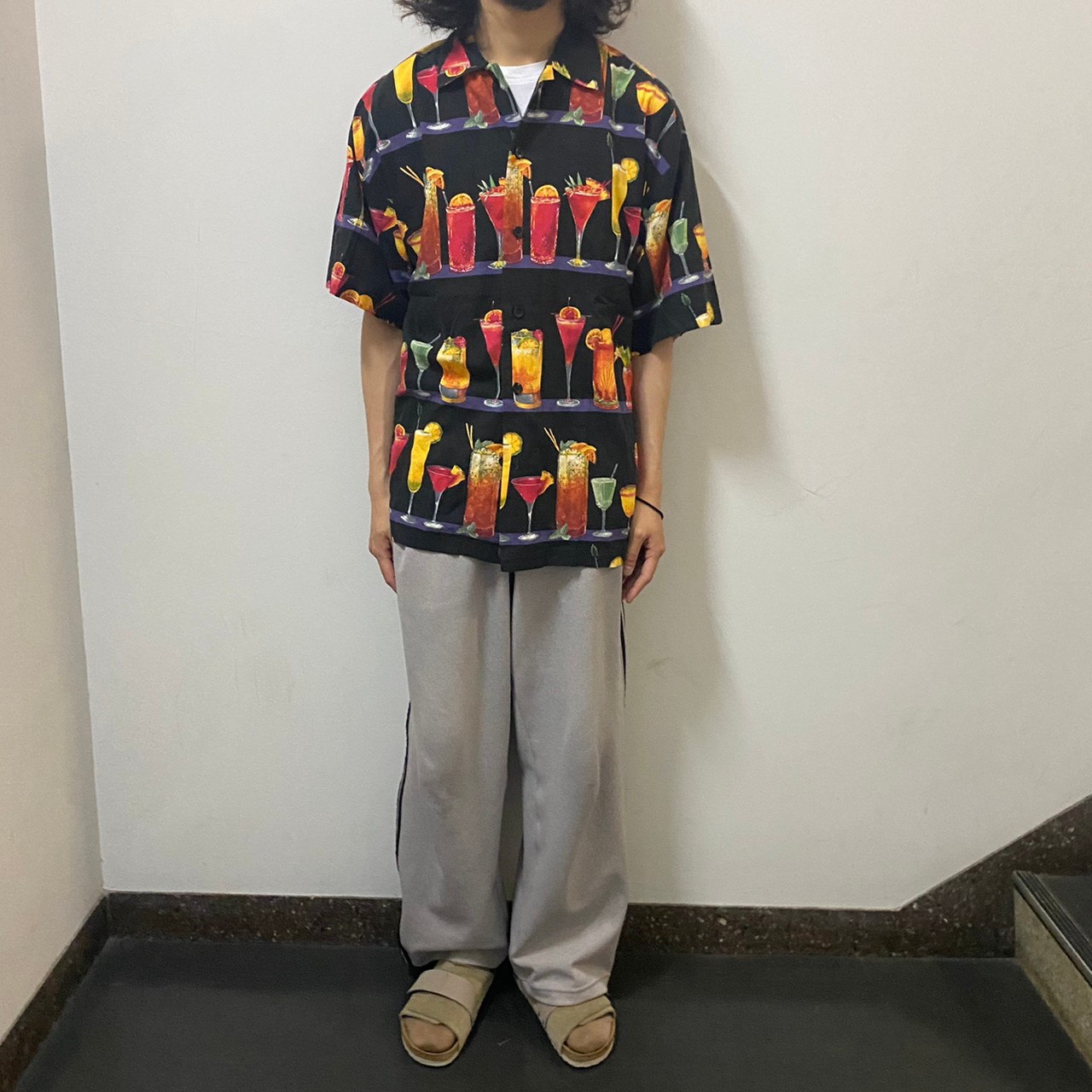90's Fivecrown USA製 カクテル柄 コットン×レーヨンシャツ XL