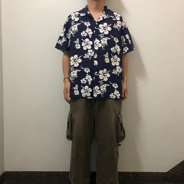 70s 70年代 ハワイ製 紺 ネイビー ハワイアンシャツ | ビンテージ古着