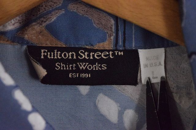 90's Fulton Street Shirt Works USA製 総柄プルオーバーシャツ L