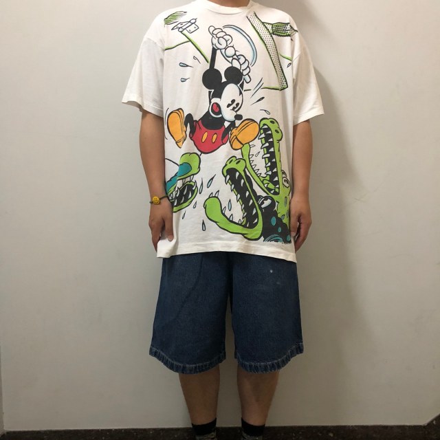 90's DISNEY MICKEY MOUSE USA製 キャラクター大判プリントTシャツ ONE SIZE