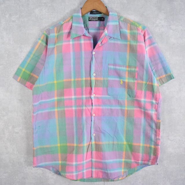 90's POLO Ralph Lauren USA製 マドラスチェック柄オープンカラーシャツ size20