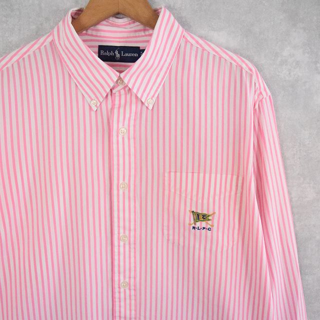 POLO Ralph Lauren フラッグロゴ刺繍 ストライプ柄 コットンブロードボタンダウンシャツ XL
