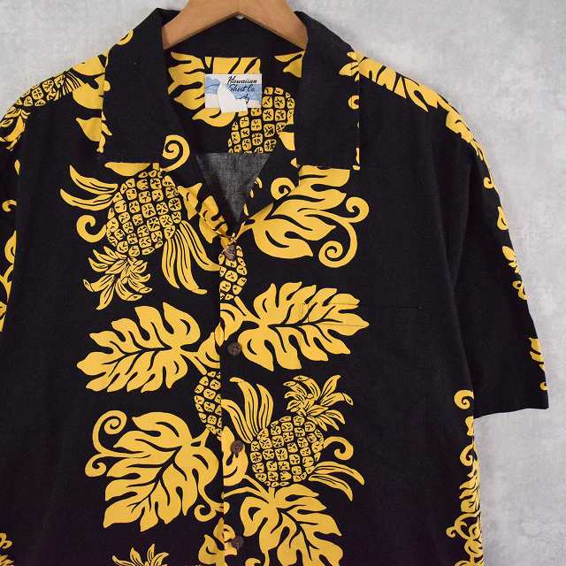 Hawaiian Shirt Co. ボーダーパターン パイナップル柄 コットンアロハシャツ
