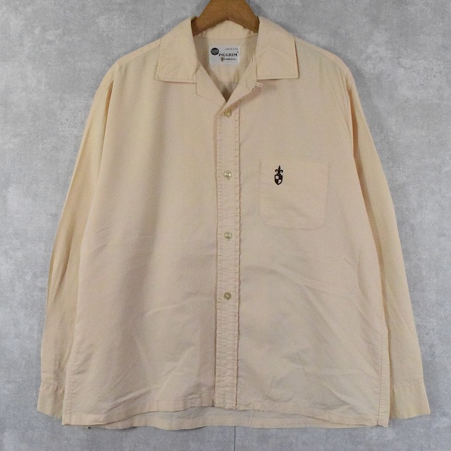 60's PILGRIM コットン×ポリ オープンカラーシャツ L