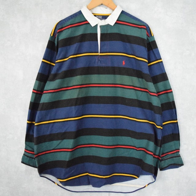 90's〜 POLO Ralph Lauren マルチボーダー柄 プルオーバーシャツ XL