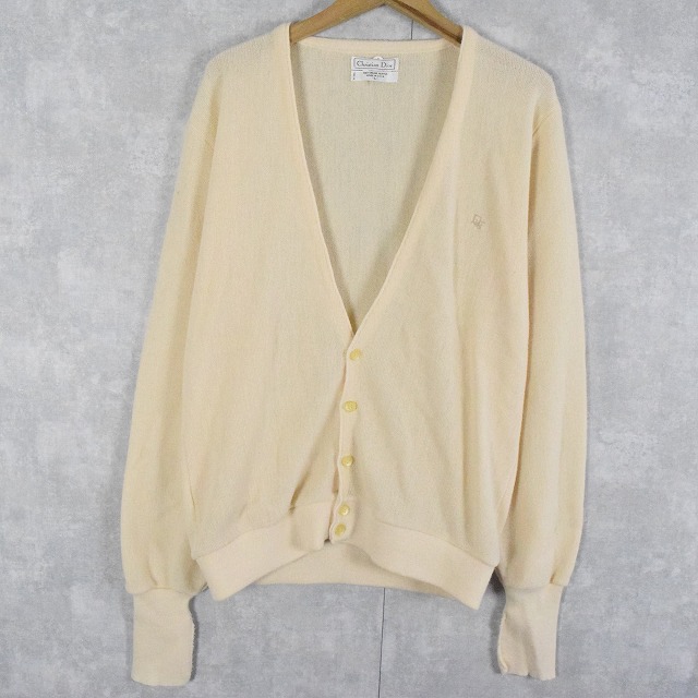 80's Christian Dior USA製 ロゴ刺繍 アクリルニットカーディガン L