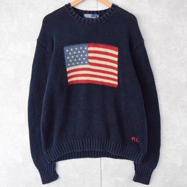 90´s Ralph Lauren ラルフローレン 星条旗 ブラックセーター-