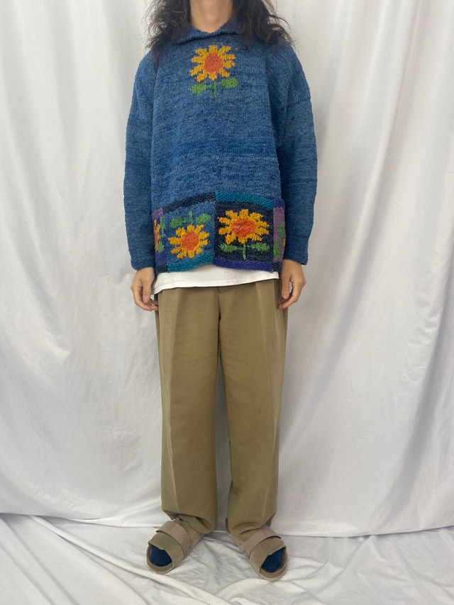 AMANO 花柄 襟付き ウールニットセーター