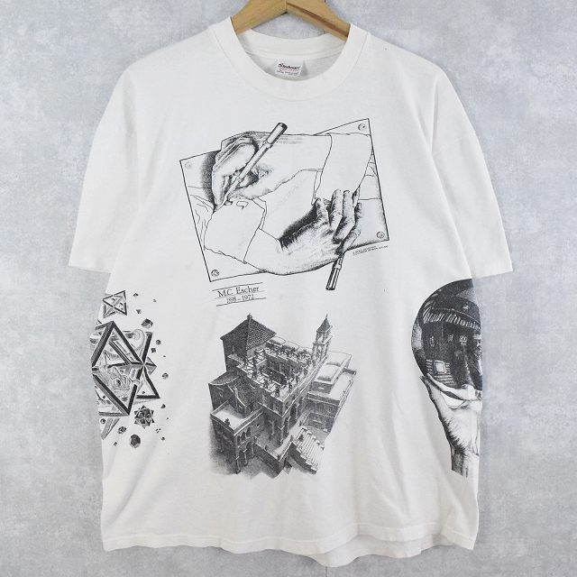 80's M.C.Escher USA製 騙し絵アート マルチプリントTシャツ XL