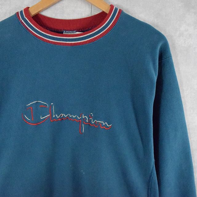 90's Champion REVERSE WEAVE USA製 ボーダーリブ ロゴ刺繍 スウェット XL