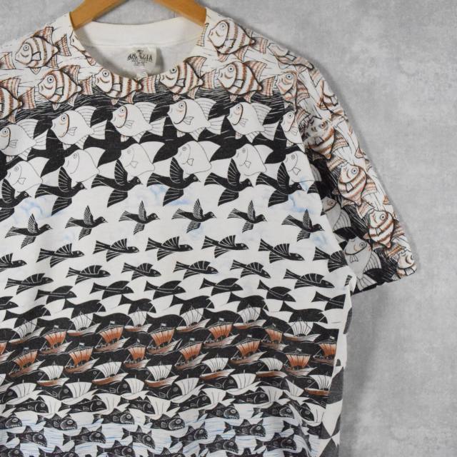90s MC Escher エッシャー 総柄 Tシャツ USA製