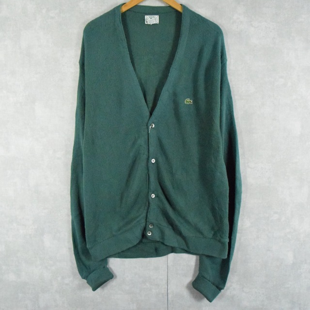 80s USA製 IZOD LACOSTE アクリルカーディガングリーン