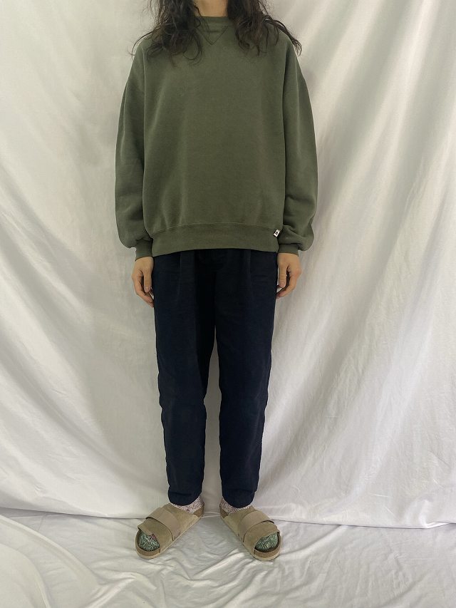 90's〜 RUSSELL ATHELETIC USA製 前V スウェット 無地 OLIVE XL