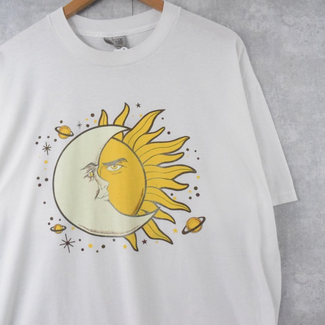 【SALE】90's 太陽&月 イラストプリントTシャツ XL