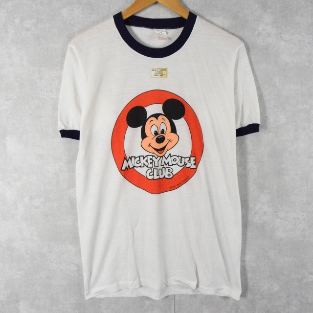 70's dead stock Disney MICKEY MOUSE CLUB USA製 キャラクタープリントリンガーTシャツ L