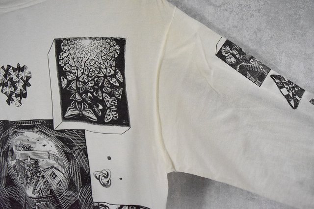 90年代 90s エッシャー アメリカ製 白 ホワイト 鳥 長袖 Tシャツ