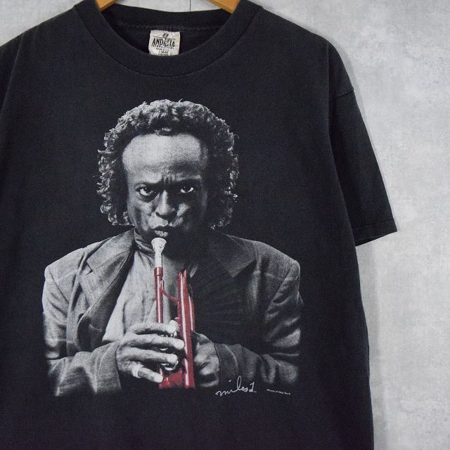 90's Miles Davis USA製 ジャズミュージシャン プリントTシャツ BLACK L