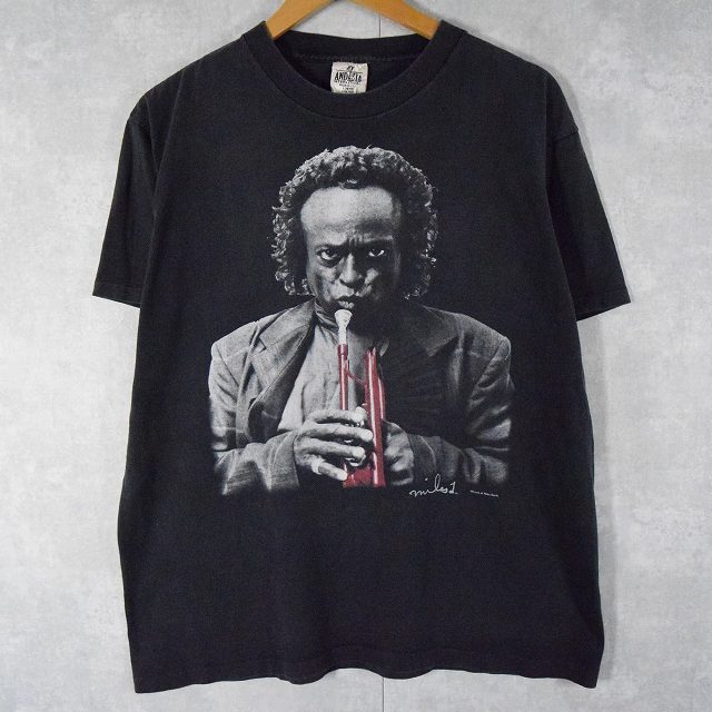 90's Miles Davis USA製 ジャズミュージシャン プリントTシャツ BLACK L