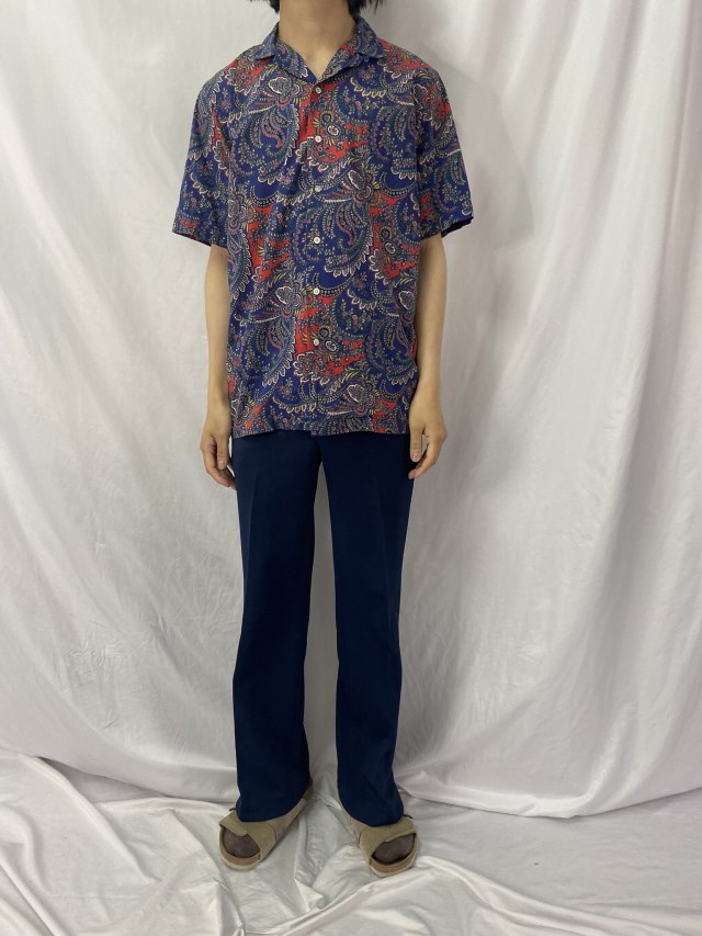 90年代 90s ポロラルフローレン アメリカ製 ネイビー 紺 総柄 開襟