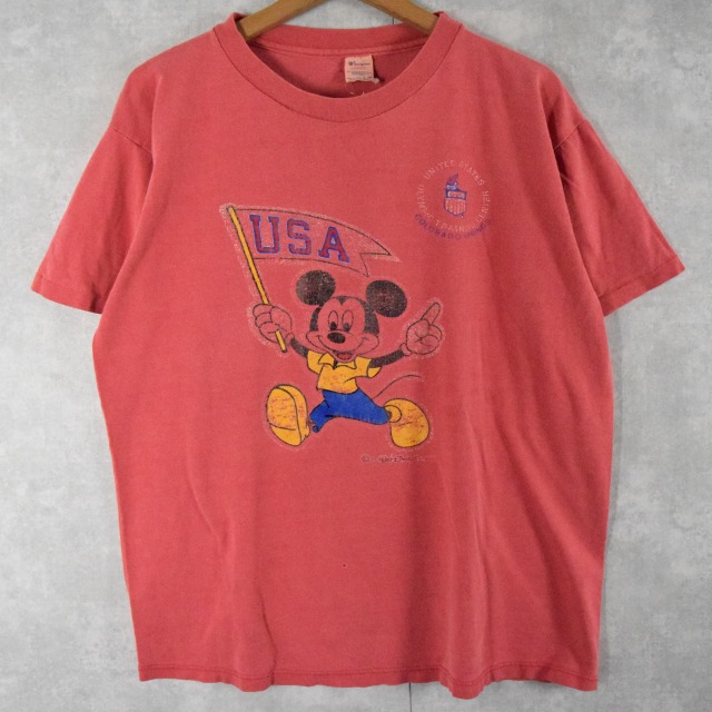 80年代 80s チャンピオン アメリカ製 ピンク 半袖 DISNEY ミッキー