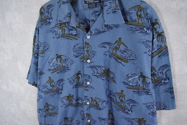 90年代 90s ポロラルフローレン 総柄 開襟 オープンカラーシャツ 