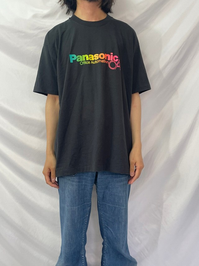 80〜90's Panasonic コンピュータ企業 ロゴプリントTシャツ BLACK XL
