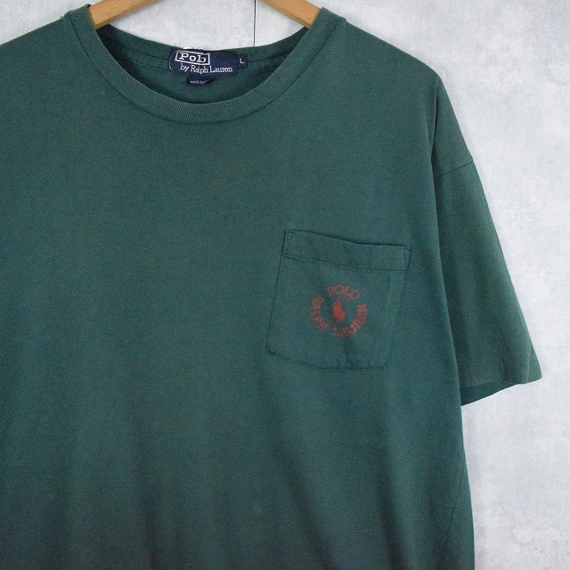 90's POLO Ralph Lauren USA製 ロゴプリント ポケットTシャツ L