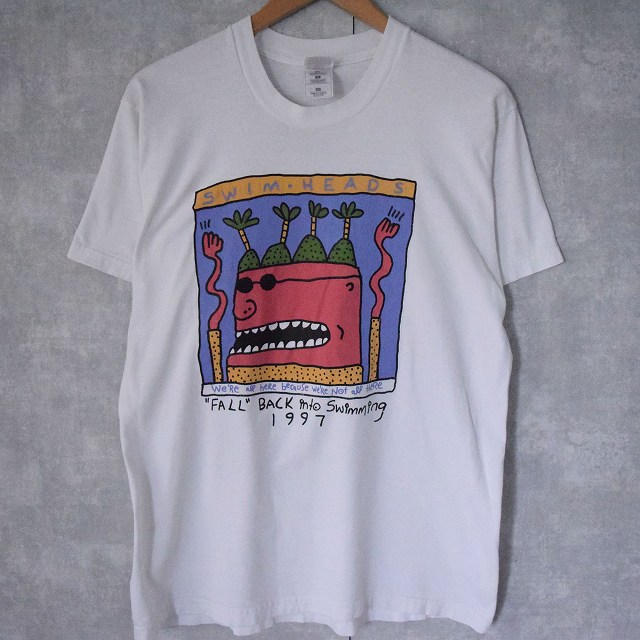 90s USA製 BIG HED アート プリント 半袖 Tシャツ M  白