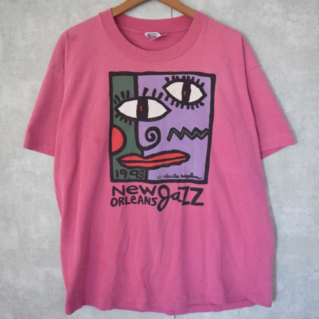 90年代 90s アメリカ製 ニューオーリンズ・ジャズ ピンク 半袖 アート ...