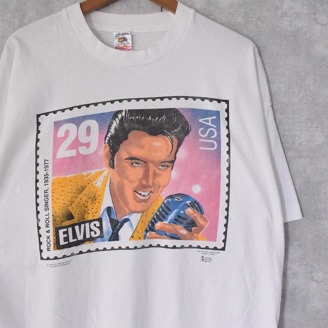 90's Elvis Presley USA製 切手デザイン ミュージシャンプリントTシャツ XL