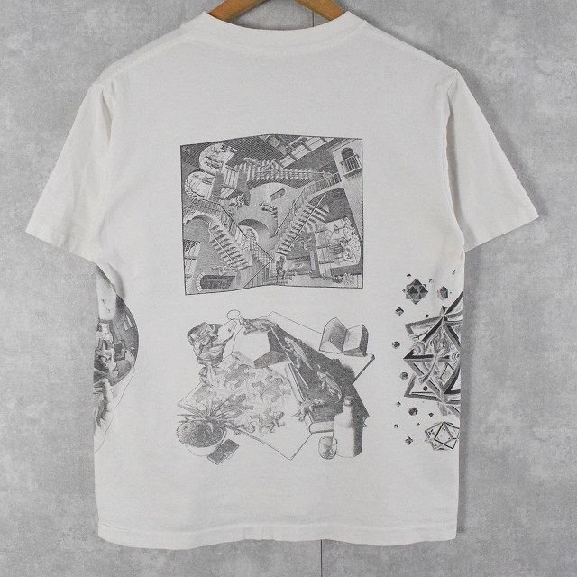 80's M.C. Escher USA製 マルチプリント 騙し絵アートTシャツ