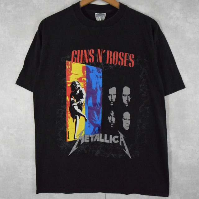 90's GUNS N' ROSES×METALLICA USA製 ロックバンドツアーTシャツ L