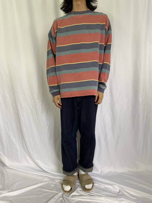 90's GAP マルチボーダー柄 鹿の子ロンT XL