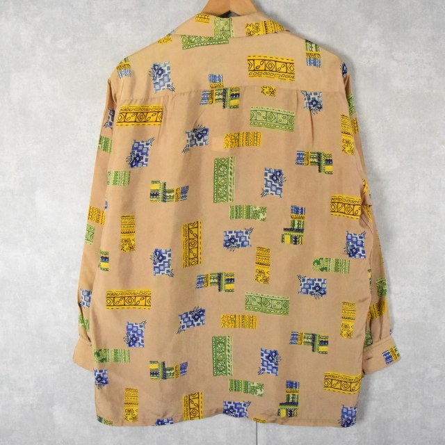 50's Andrade HAWAII製 総柄 シルクアロハシャツ L